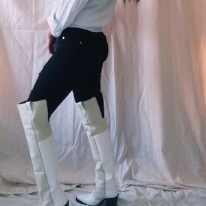 Ganni above the knee white and tan embossed boots size 36 (fits like a 36.5)